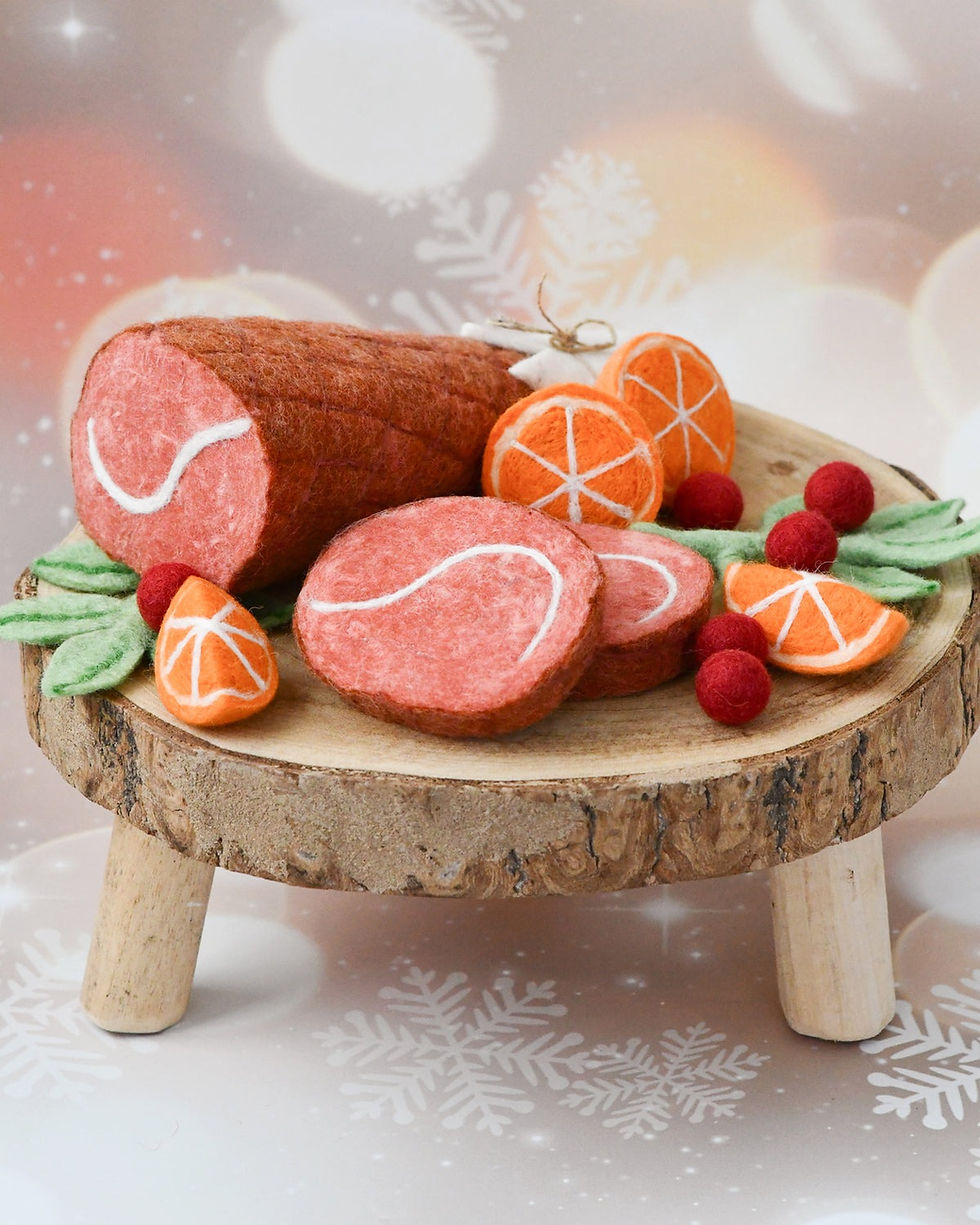 Thumbnail: Tara Treasures Felt Christmas Ham Feast Play Food Set