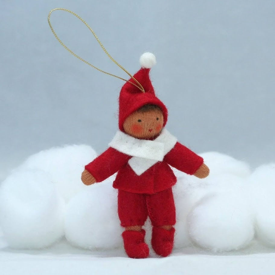Thumbnail: Ambrosius-Eco Flower Fairies Santa's Helpers Boy Felt Doll (3") with Medium Skin