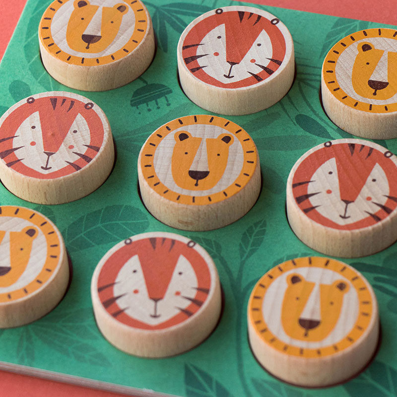 Londji Wooden Lion and Tiger Tic Tac Toe Game