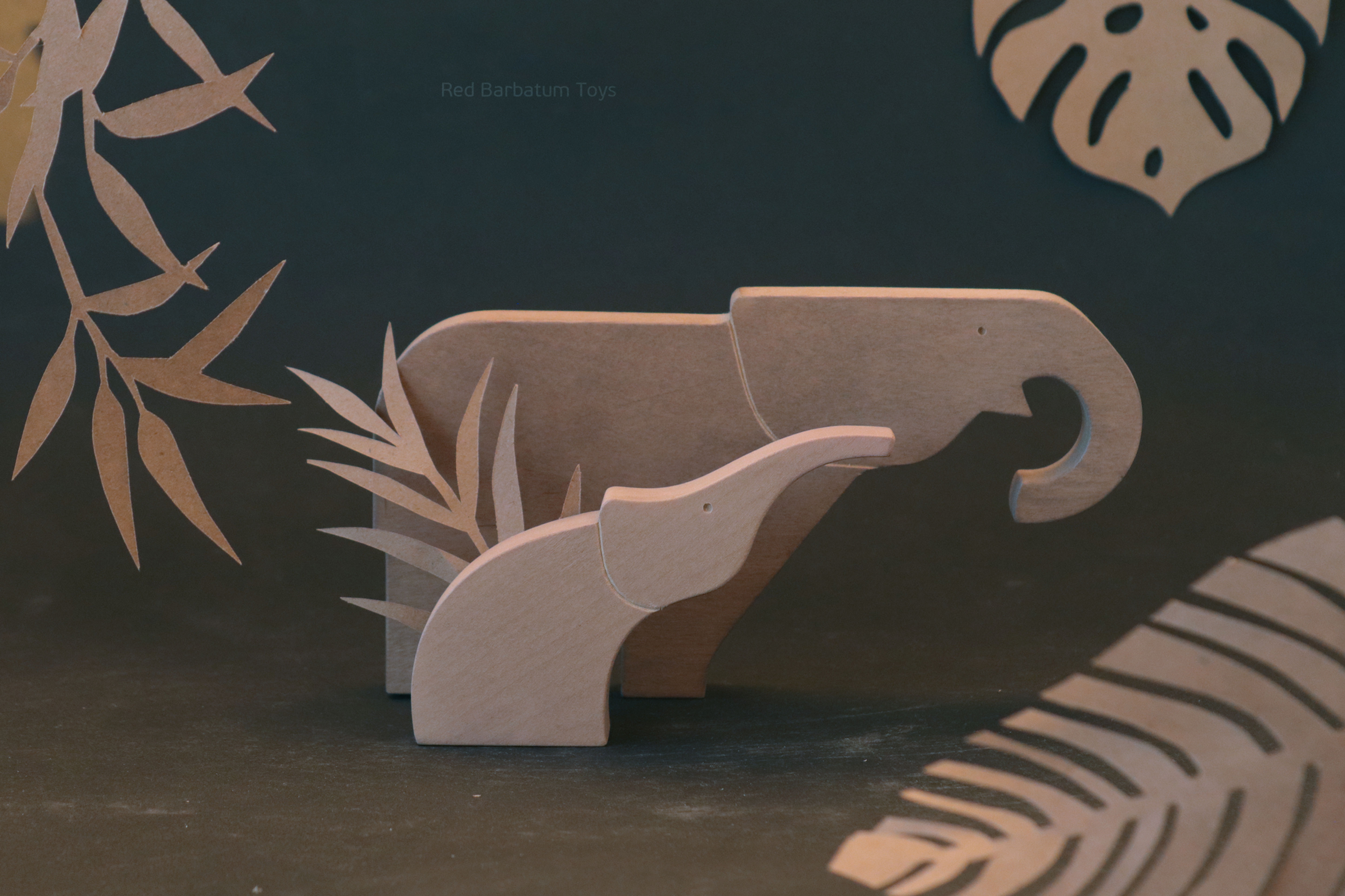 Handmade Wooden Elephant Figurine Toy Set