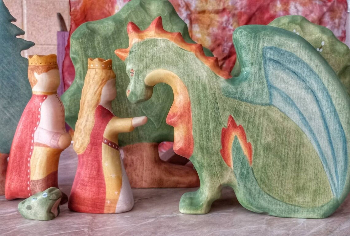 Handmade Wooden Dragon Figurine Toy-Green