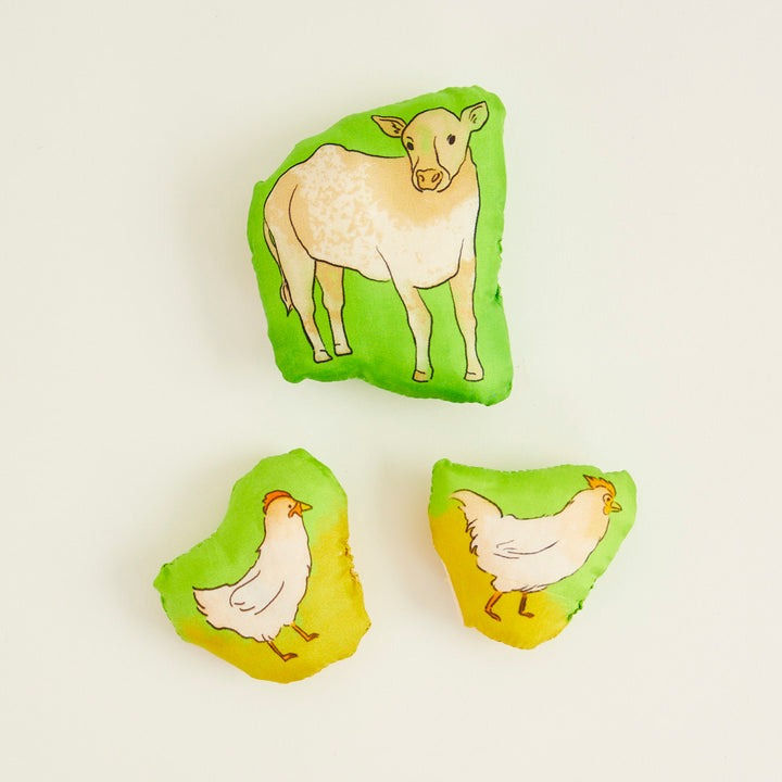 Sarah's Silks Stuffed Animals, Set of 3 -Cow, Hen and Rooster