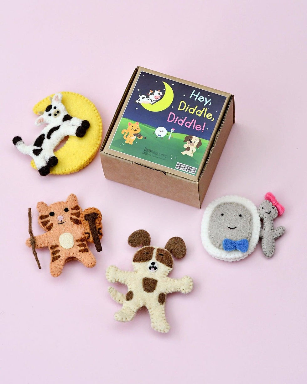Thumbnail: Tara Treasures Felt Hey Diddle Diddle, Finger Puppet Set