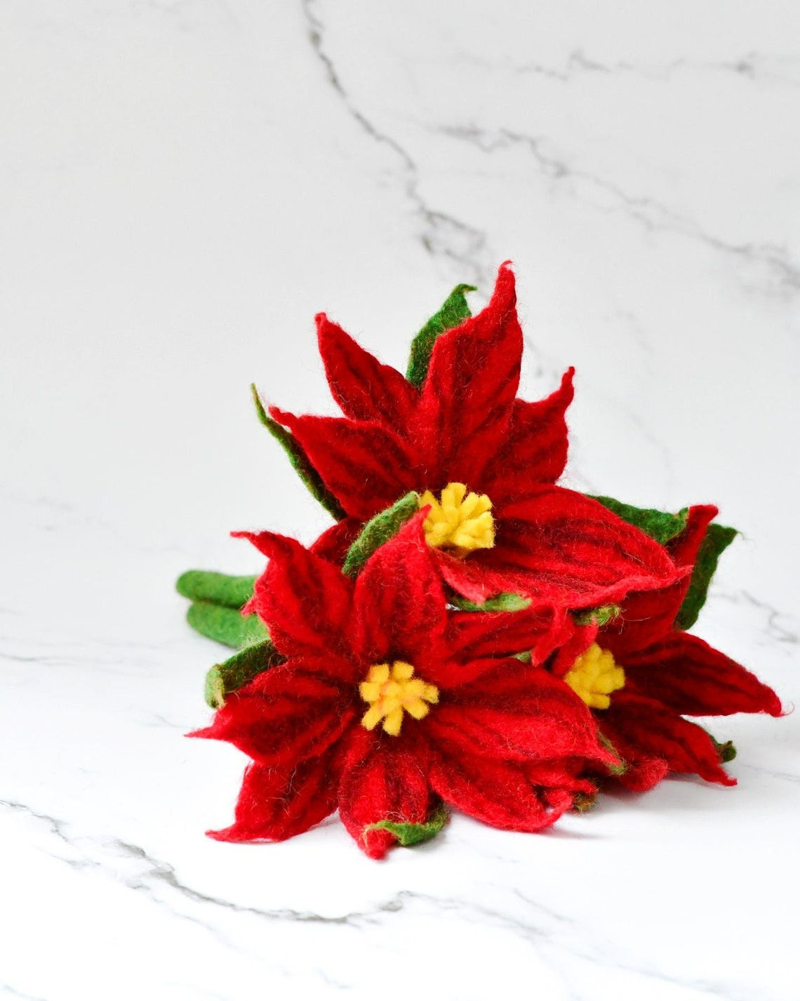 Tara Treasures Handmade Felt Red Poinsettia Flowers