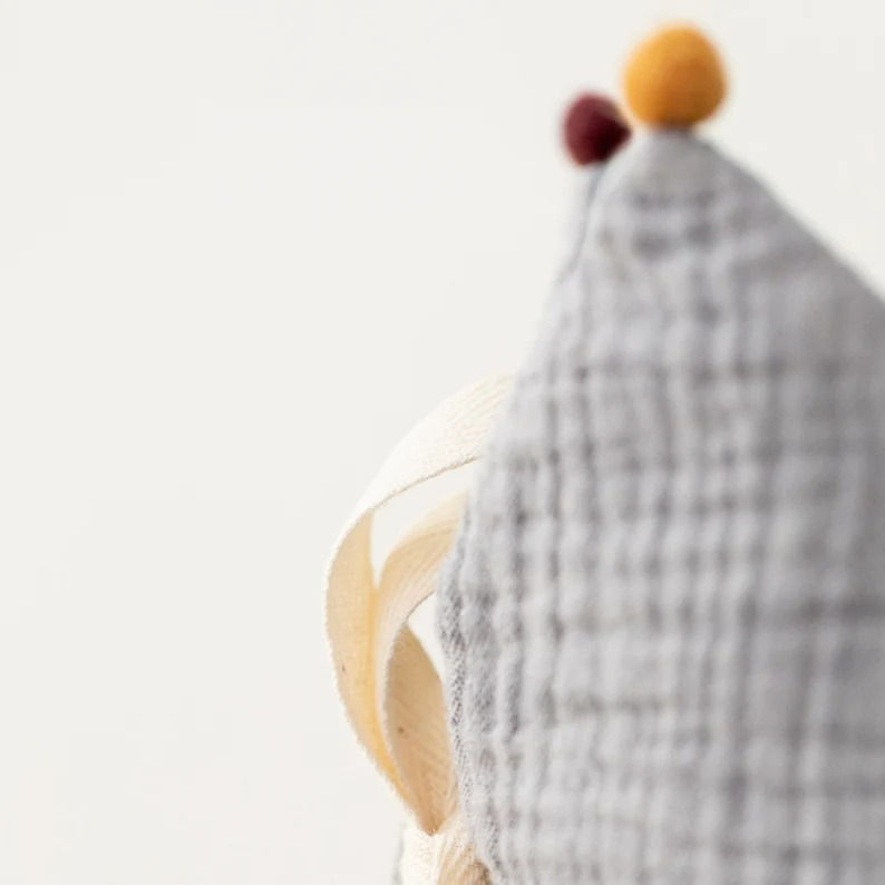 Thumbnail: Handmade Reversible Birthday Crown with Pompom, Grey-Argile