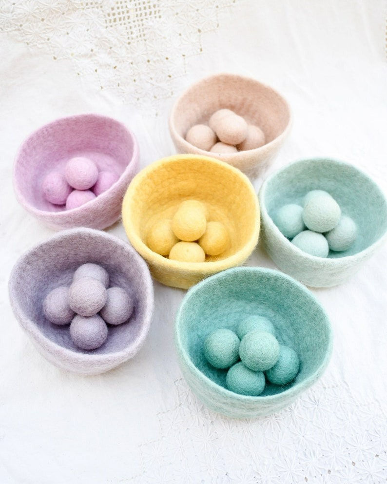 Thumbnail: Tara Treasures Wool Felt Balls in a Pouch-Pastel Set-3 cm, 30 Balls