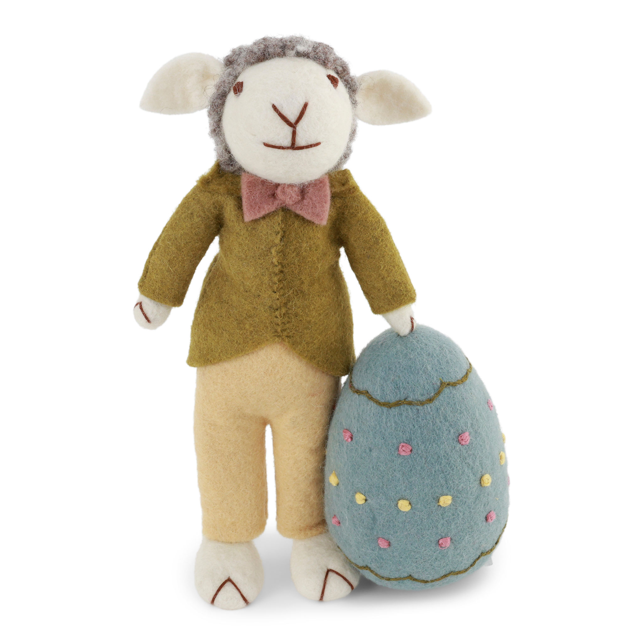 Gry & Sif Big Felt Grey Sheep with Dark Green Jacket & Big Egg