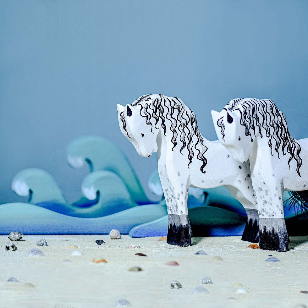 Thumbnail: Bumbu Toys Wooden White Horse Figurines