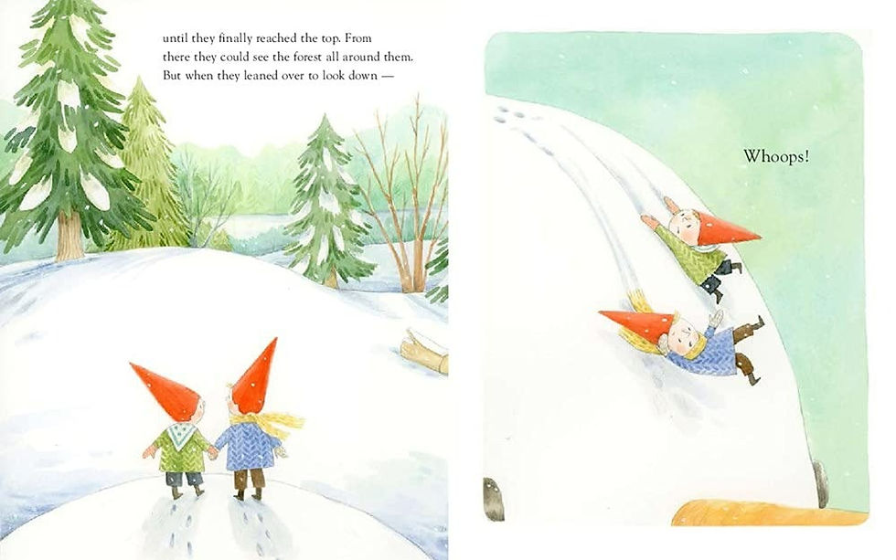 Thumbnail: Forest children riding a large carrot through snow in whimsical winter illustration from The Little Forest Keepers