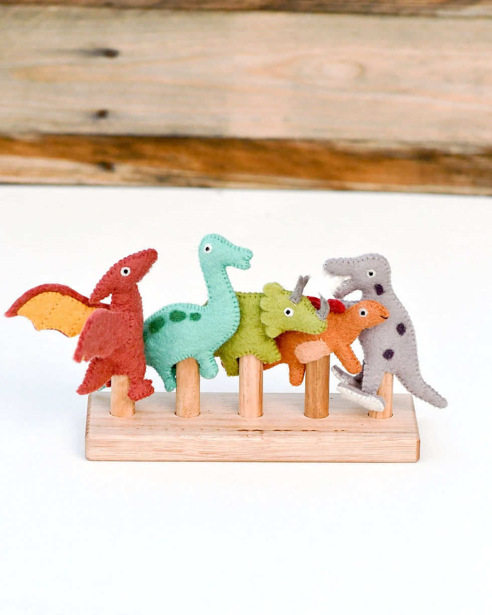 Thumbnail: Tara Treasures Felt Dinosaur Finger Puppets Set