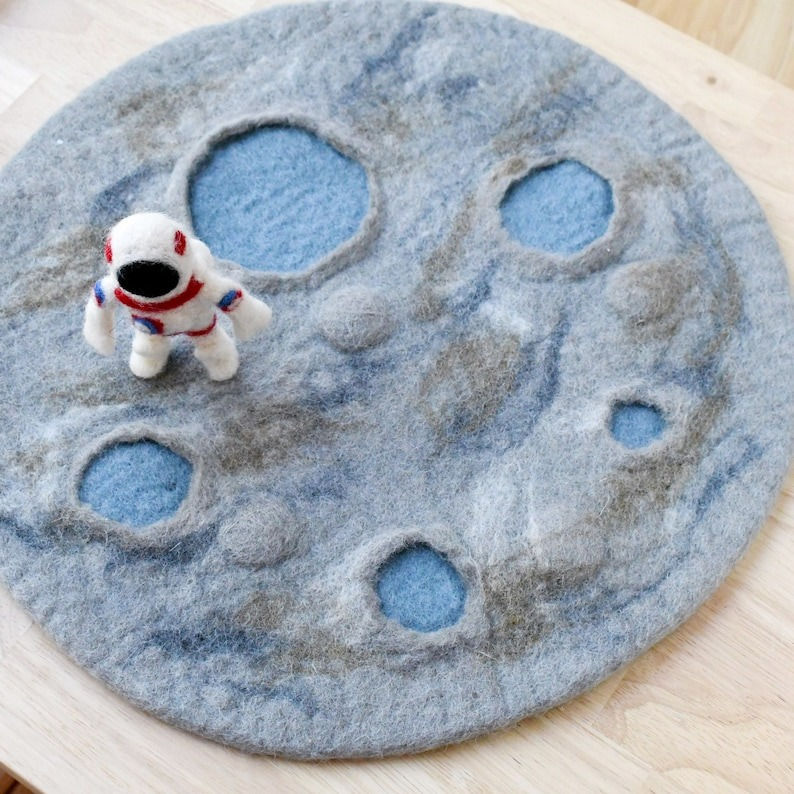 Thumbnail: Tara Treasures Moon Crater & Astronaut Space Felt Play Mat Playscape