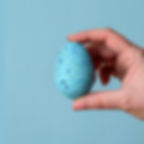 Thumbnail: Hand holding one Bumbu Toys Wooden Brontosaurus Egg