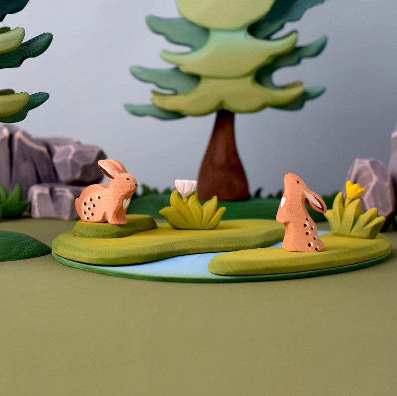 Thumbnail: Bumbu Toys Wooden Bunnies and Wild Flowers Set