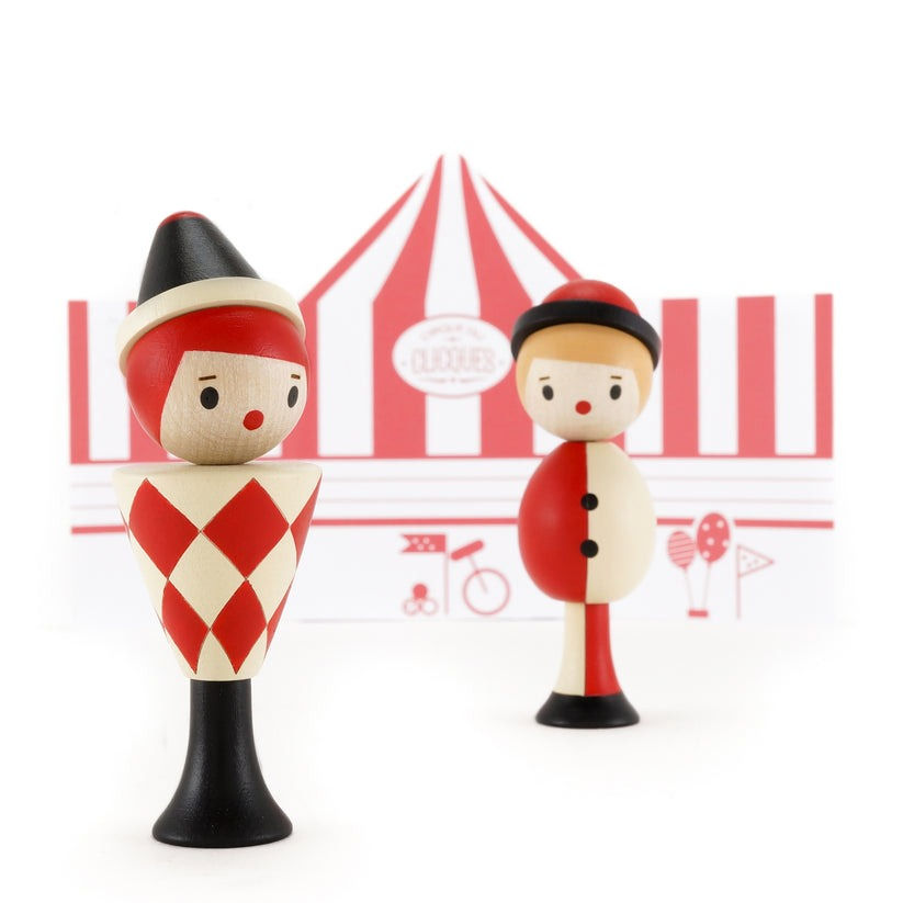Thumbnail: CLICQUES Wooden Clown Duo Figurines