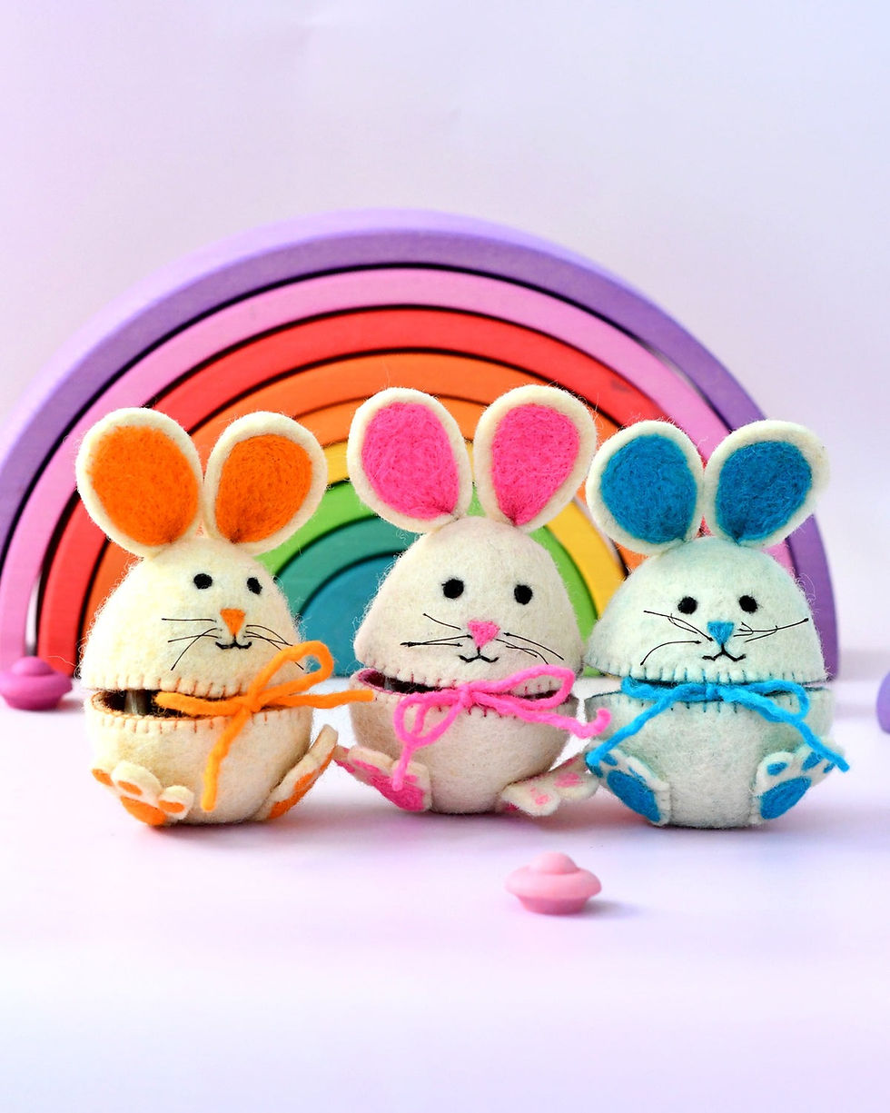 Thumbnail: Tara Treasures Felt Egg Cover - Hopping Bunny with Blue Ears