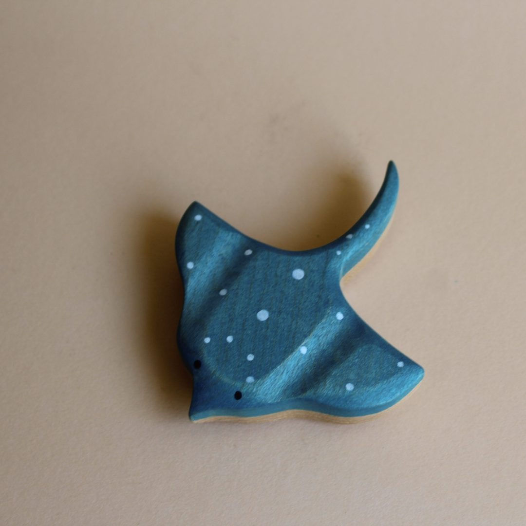 JUHARKA Handcrafted Wooden Blue Manta Ray Figurine Toy