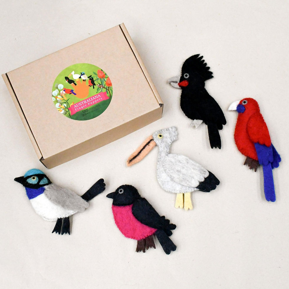 Tara Treasures Felt Australian Colorful Birds, Finger Puppet Set