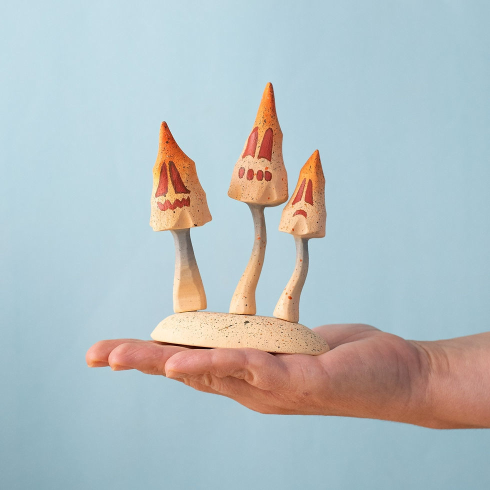 Bumbu Toys Wooden Spooky Mushrooms Set – handmade Halloween Waldorf toy