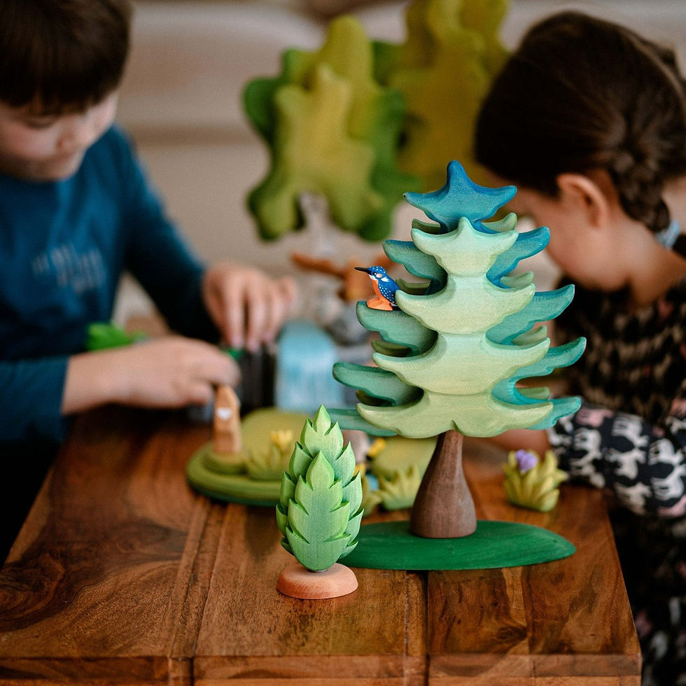 Thumbnail: Bumbu Toys Handcrafted Wooden Spruce Tree in a small world play scene