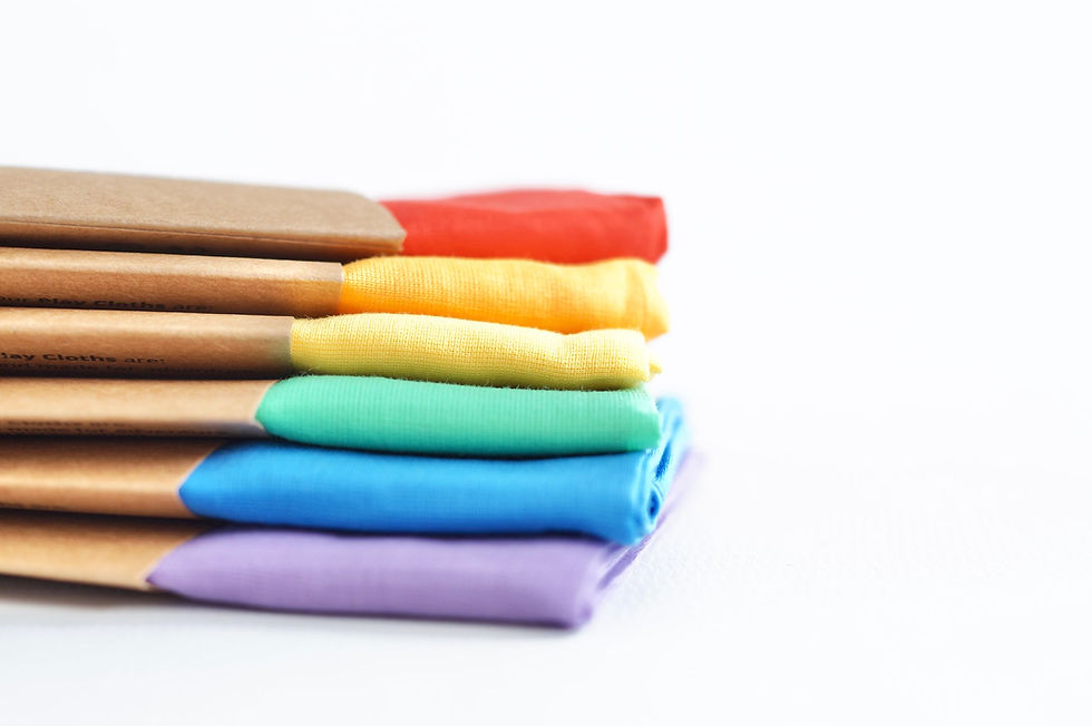 Thumbnail: Detailed stack of the rainbow organic cotton cloths, highlighting the eco-friendly packaging and textile quality.
