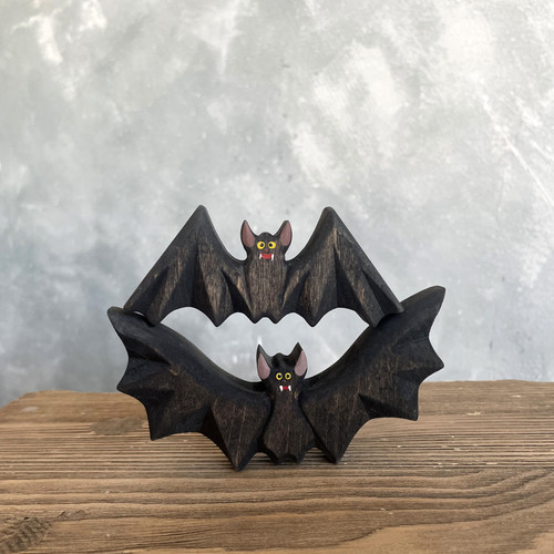 Halloween Wooden Bats Animal Figurine Set from Forest Melody