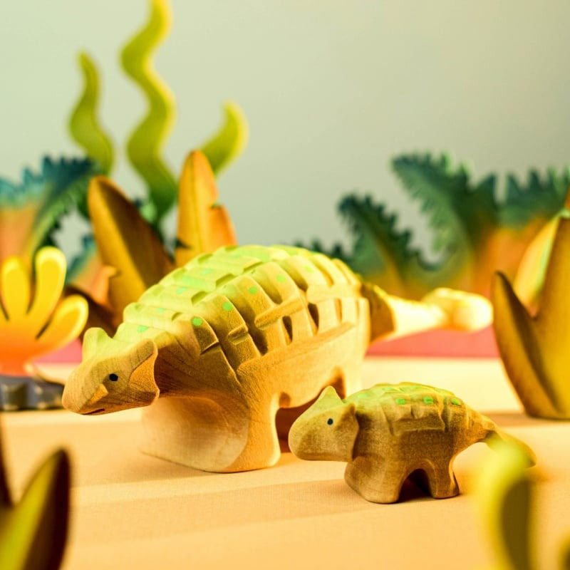 Thumbnail: BumbuToys Big Wooden Ankylosaurus Dinosaur Figurine