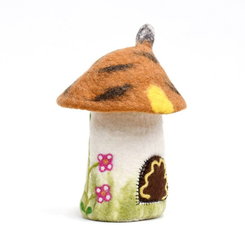 Thumbnail: Tara Treasures Handmade Felt Fairies and Gnomes House with Brown Roof