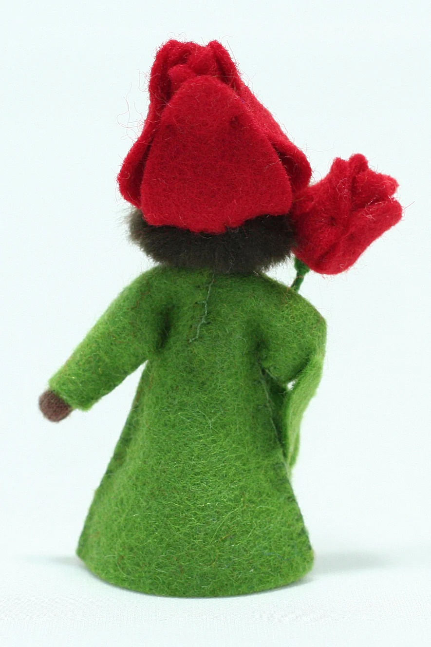 Thumbnail: Tulip Fairy Felt Doll-Holding Red Flower (Fair-Light-Medium-Dark)