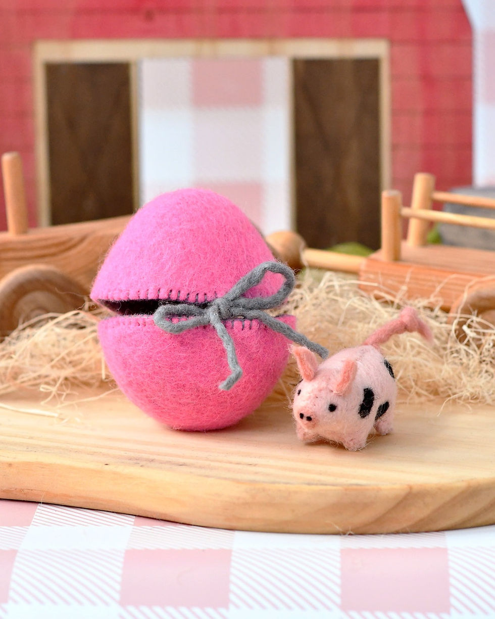 Tara Treasures Felt Surprise Egg with Spotted Piglet Inside