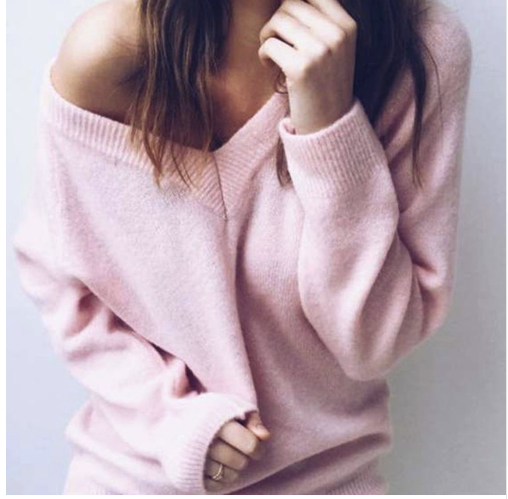 Knit Sweater with Plush, V-Neck Design