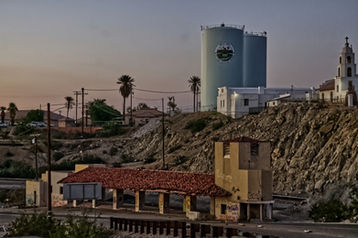 Downtown Yuma abandoned train station and water towers.