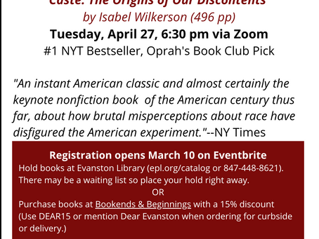 Sign up for DE's next Zoom book discussion about Isabel Wilkerson's "Caste:" Tuesday, April 27.