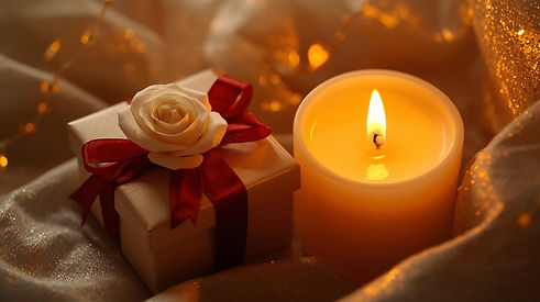 candela con vicino scatola con fiocco e fiore.jpg