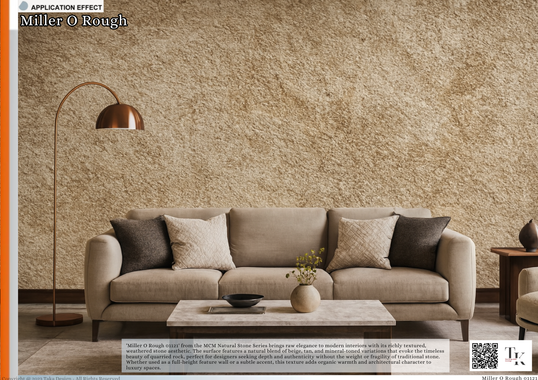 ‘Miller O Rough 01121' from the MCM Natural Stone Series brings raw elegance to modern interiors with its richly textured, weathered stone aesthetic. The surface features a natural blend of beige, tan, and mineral-toned variations that evoke the timeless beauty of quarried rock, perfect for designers seeking depth and authenticity without the weight or fragility of traditional stone. Whether used as a full-height feature wall or a subtle accent, this texture adds organic warmth and architectural character to luxury spaces.