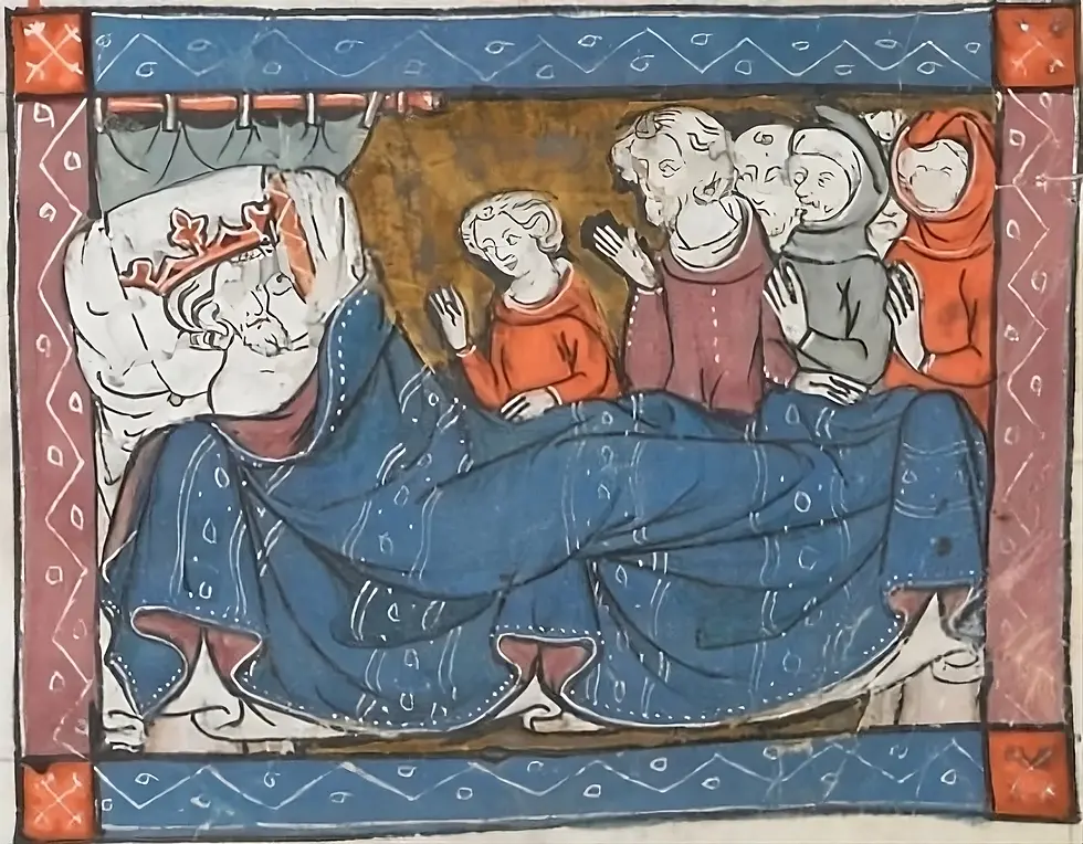 Figure 1: (1316). Merlin and the barons address King Uther Pendragon, from L'estoire de Merlin. Ian Ross Novelist.
