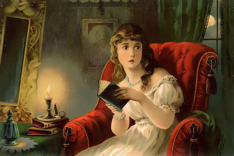 Figure 6: (1833). Catherine reading Udolpho, from Jane Austen’s Northanger Abbey. A Gothic Quest.