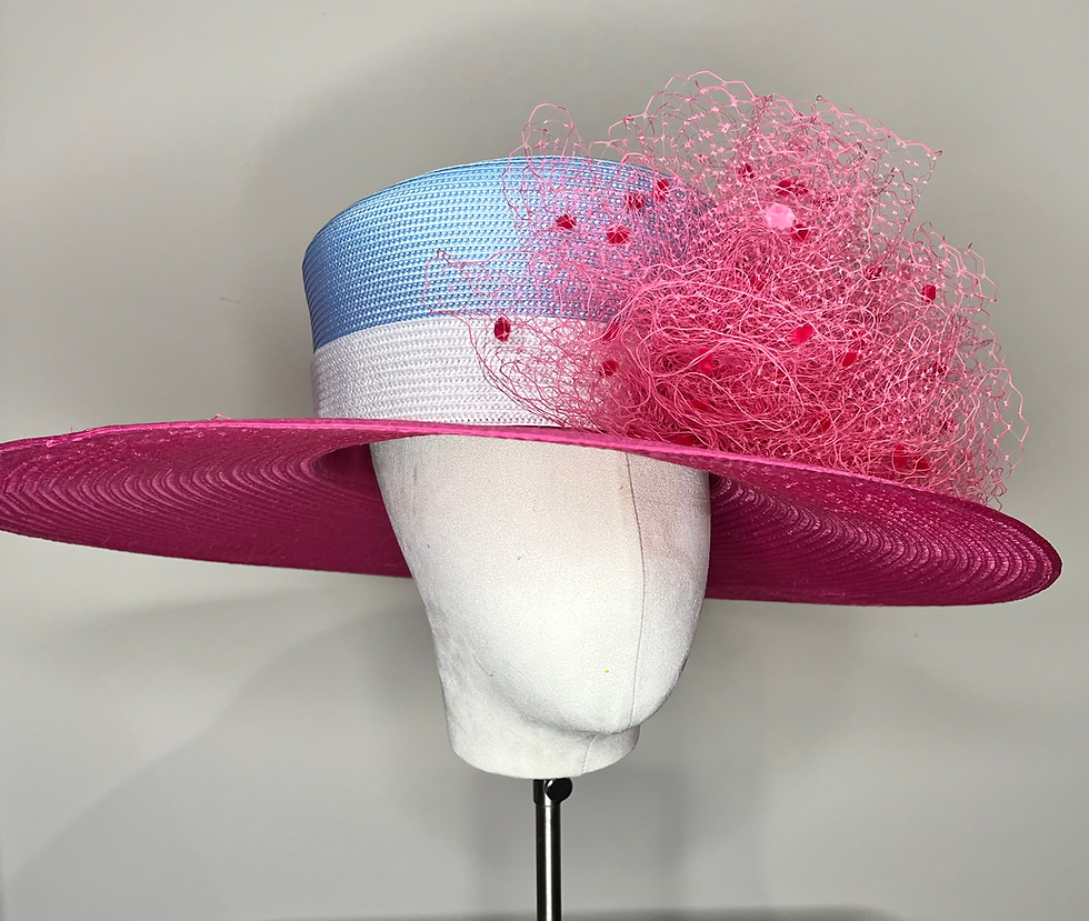 Thumbnail: Hot Pink Hat with Baby Blue Crown