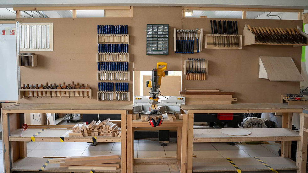 Well-equipped woodworking shop with various tools
