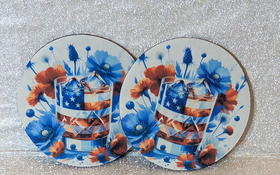Red, White, and Blue Glass with Poppies Partiotic Cup Coasters