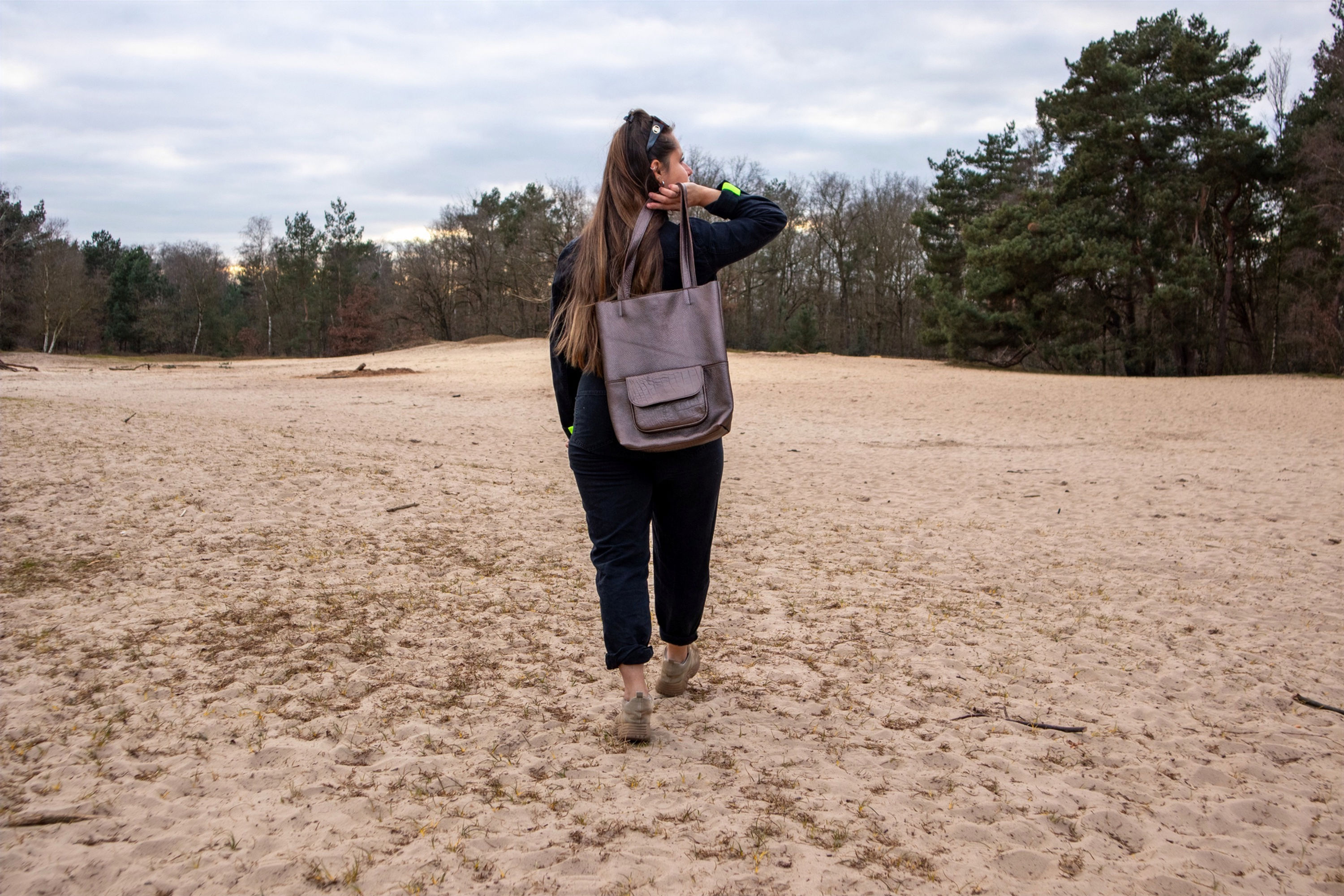 Brons lederen totebag