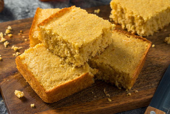 Serving good luck New Years Day with traditional cornbread and southern dishes served for the new year. 