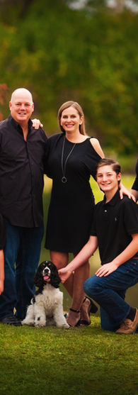 family portrait photography with dog in Cameron Park autumn Waco Texas.