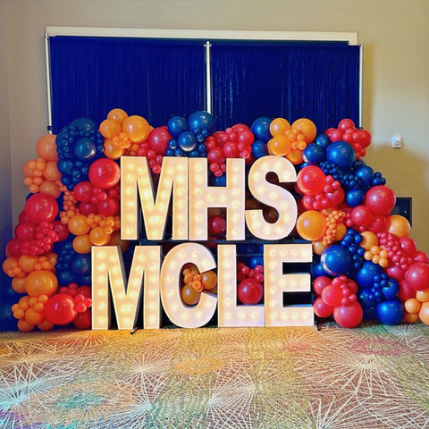 Balloon garland and marquee letters for hospital anniversary