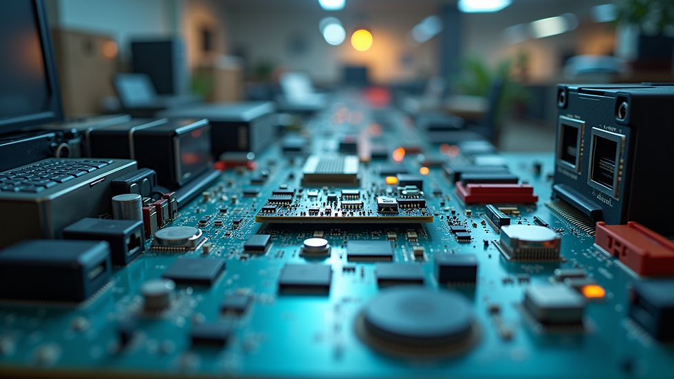 Eye-level view of an IoT lab workspace with various electronic components and devices