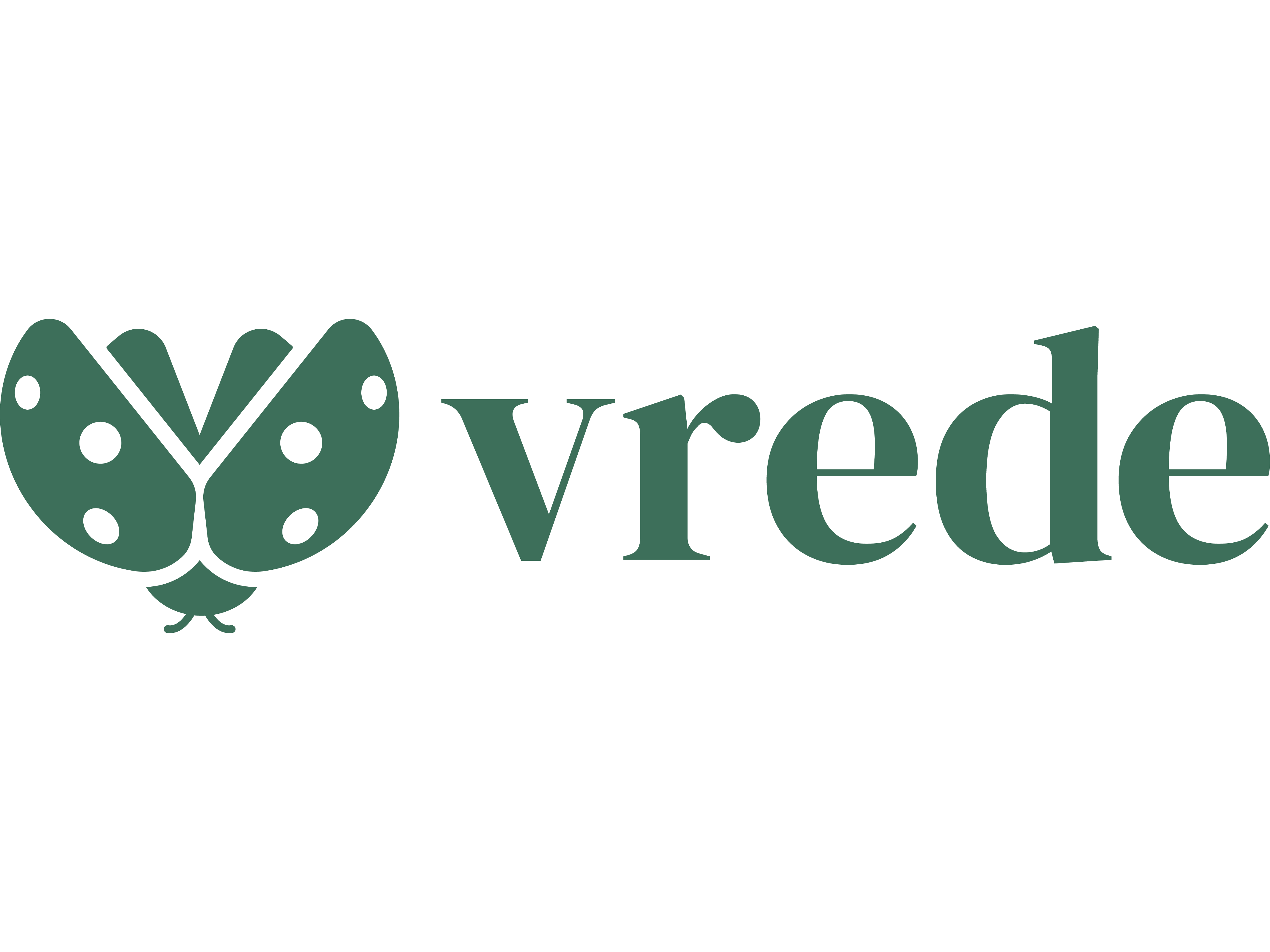 Dark green heart symbol beside the word vrede, a logo.
