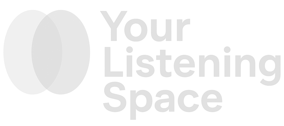 Your Listening Space logo, white text on a black background and design.