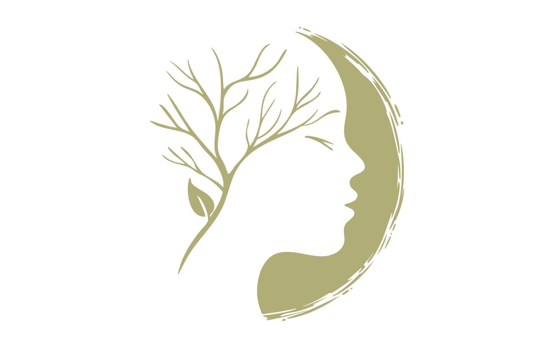 Forma abstrata verde-azeitona contra fundo preto, Início, representando folhas Dra. Marta Moreira.