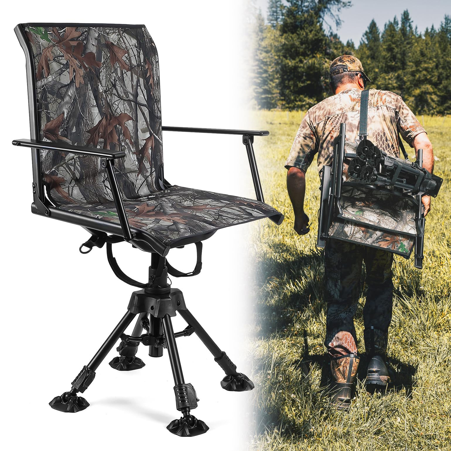 KEMIMOTO 360 Degree Silent Swivel Blind Hunting Chair 320 Lbs Camo Height Adjust