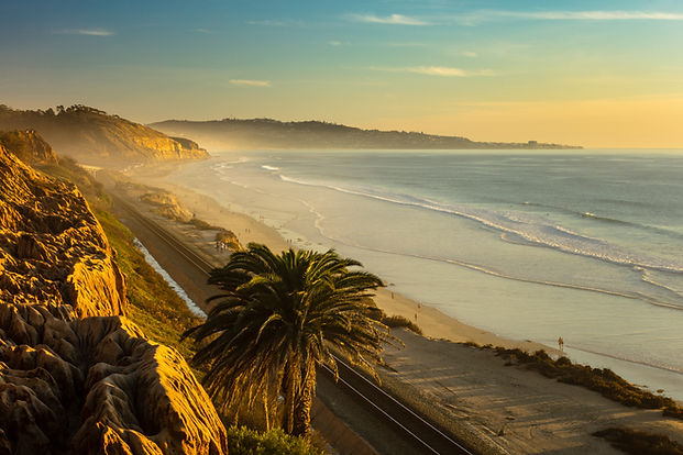 Sunset and marine layer at the Terry Pine beach, San Diego California, facing La Jolla cit
