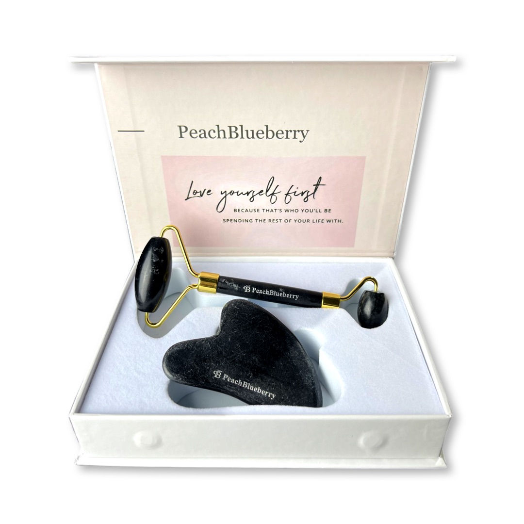 Black Bian Face Roller and Gua Sha Face Massage Tool Set